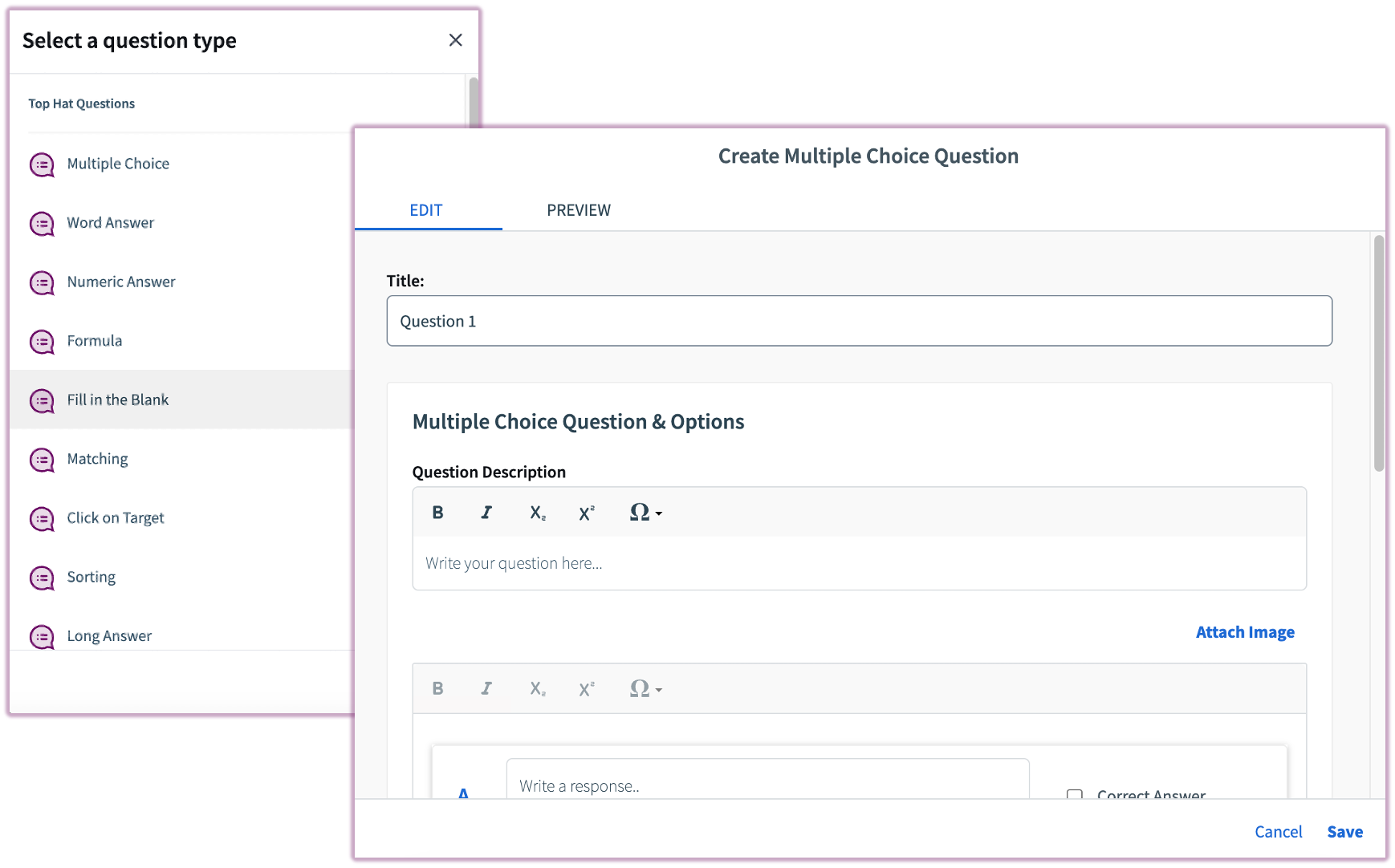 Image: New Question Menu