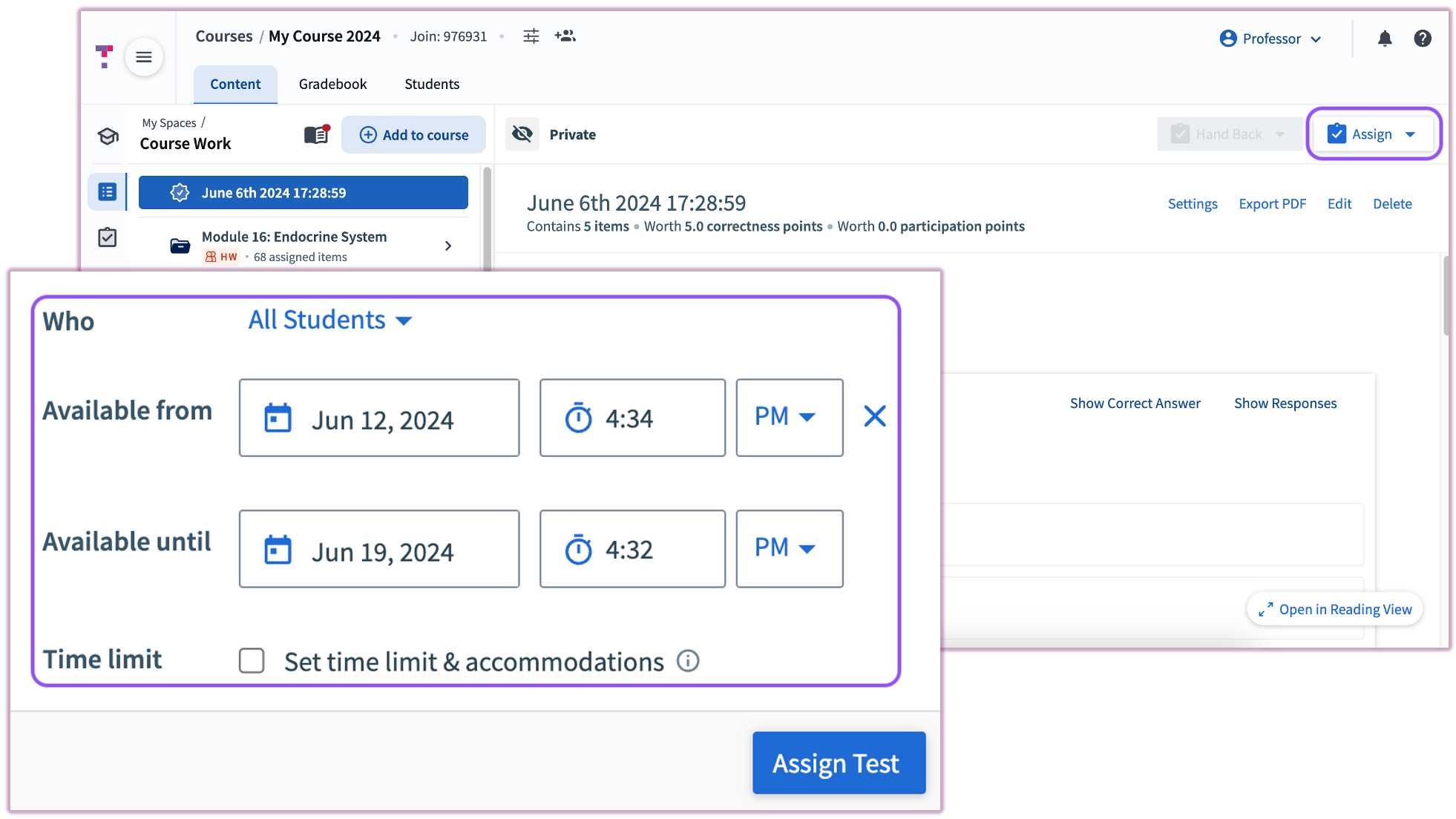 Image: Test Assign Details